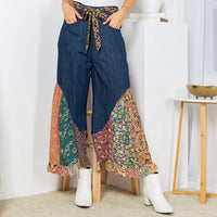 30016- Latte Boho Patchwork Denim Bellbottom Pants