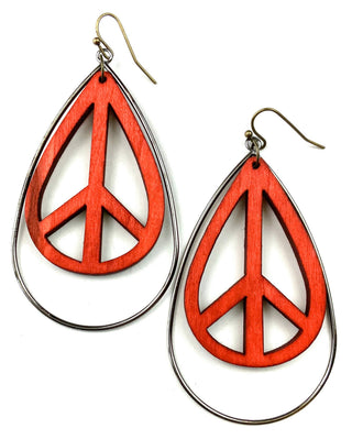 8559- Ertie Dye Peace Sign Teardrop Earrings/ Orange