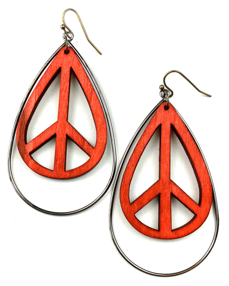 8559- Ertie Dye Peace Sign Teardrop Earrings/ Orange
