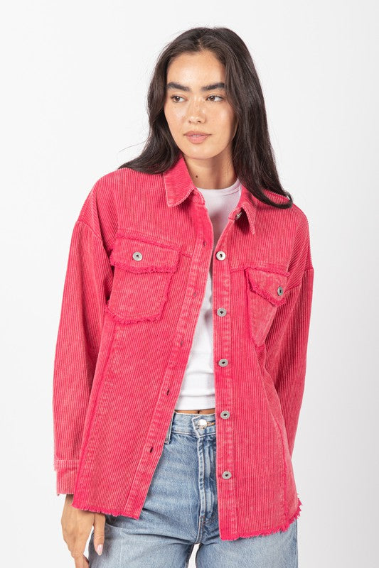 2713- Pink Corduroy Mineral Washed Shacket