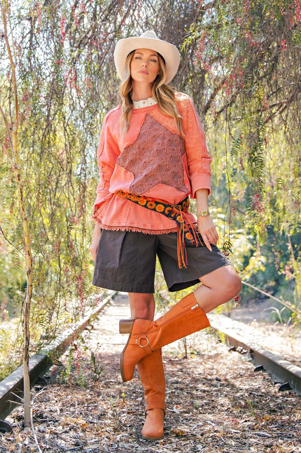 Star Patch Washed Waffle Knit Lounge Top by Easel