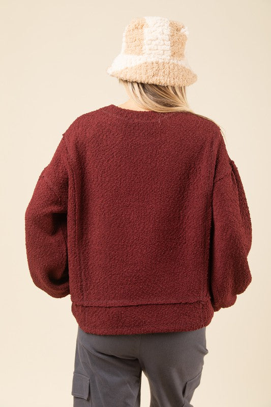 20514- Burgundy Textured Knit Sweater