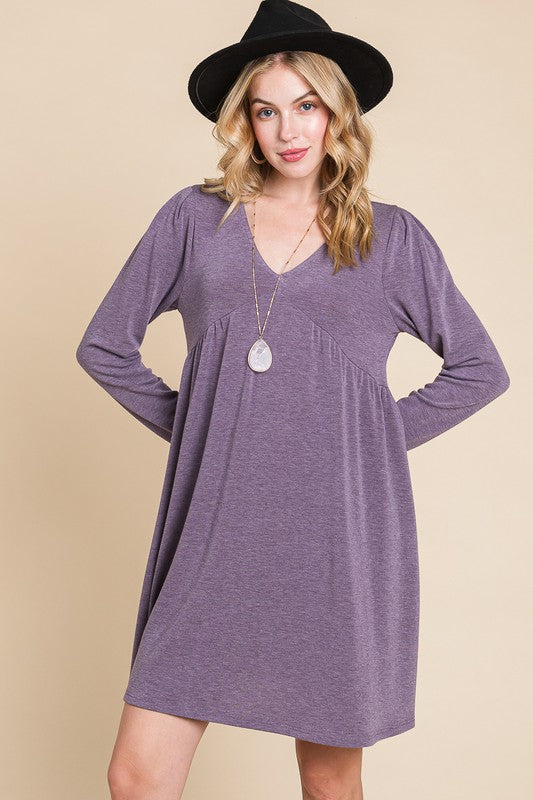 3218- Purple Solid French Terry Swing Dress