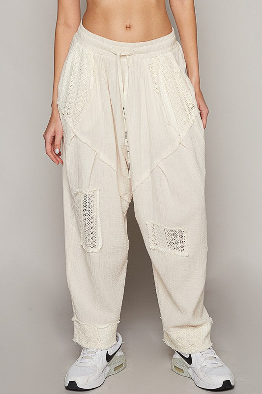 2166- Ivory Stretch Waist Harlem Pants