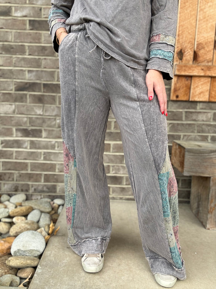 Charcoal Mineral Washed Bandana Patchwork Pants by J. Her