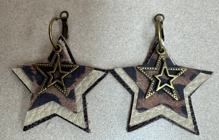 Leopard Layer Print Star Earrings
