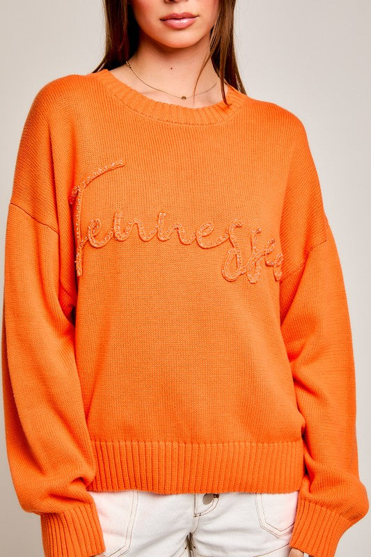 2555- Orange Tennessee Stitched Boxy Sweater *TN COLLECTION*