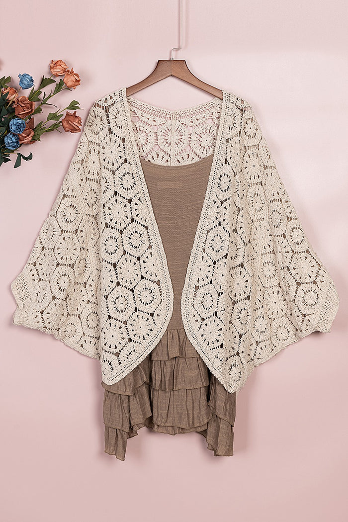 2553- Beige Crochet Cardigan