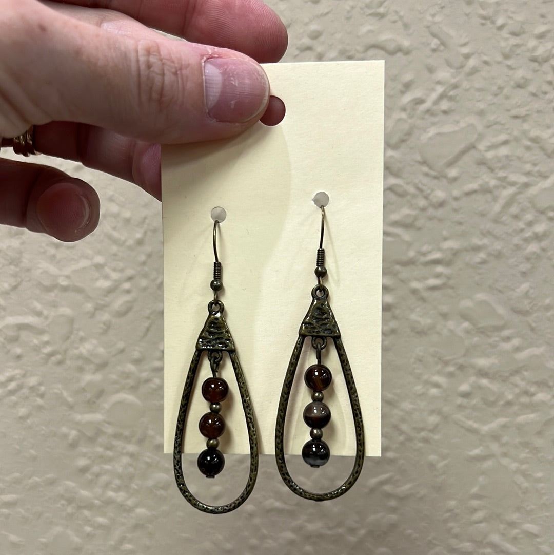 945- Dark Brown Beaded Hoop Earrings