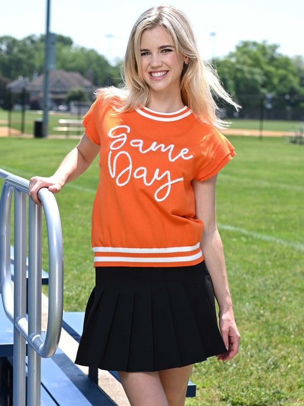 2637- Orange Game Day Jersey Sweat Top w/ Ruffle Sleeves