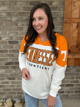 Tennessee "Southlawn Daphne* - Long Sleeve V-Neck Oversized
Jersey Top by Royce