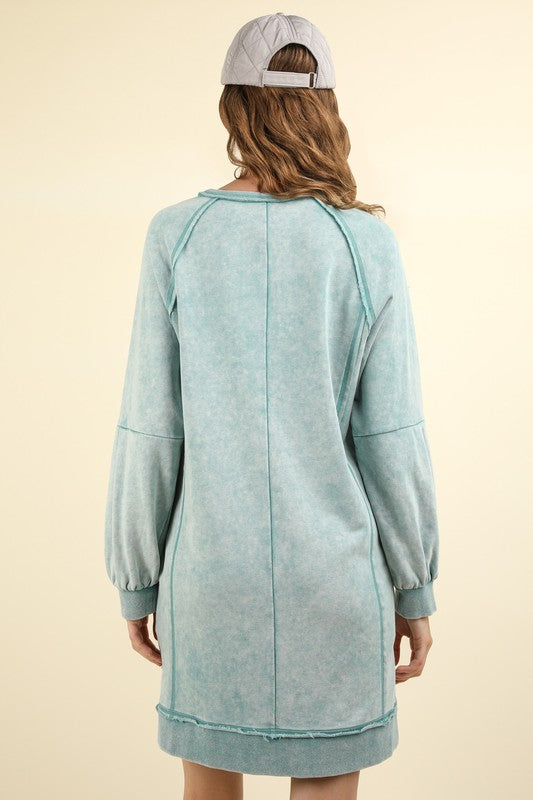 3031- Blue Mineral Wash Tunic Pullover w/ Side Slits