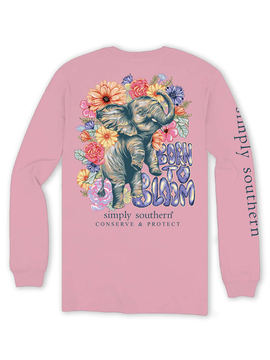 2831- Track Your Elephant - Born to Bloom Long Sleeve Simply Southern T-Shirt