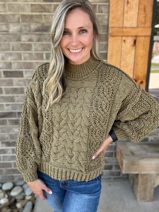 Dusky Olive Cable Knit Sweater by POL