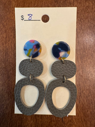 Navy, Gray Oval Earrings