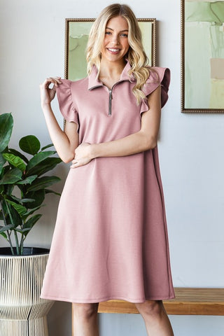 Dusty Pink Scuba Short Sleeve Dress