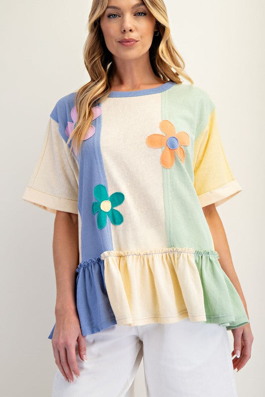 Pastel Mix Flower Patch Work Knit Top by Easel