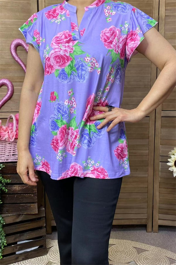 Lilac Bloom Split-Neck Top
