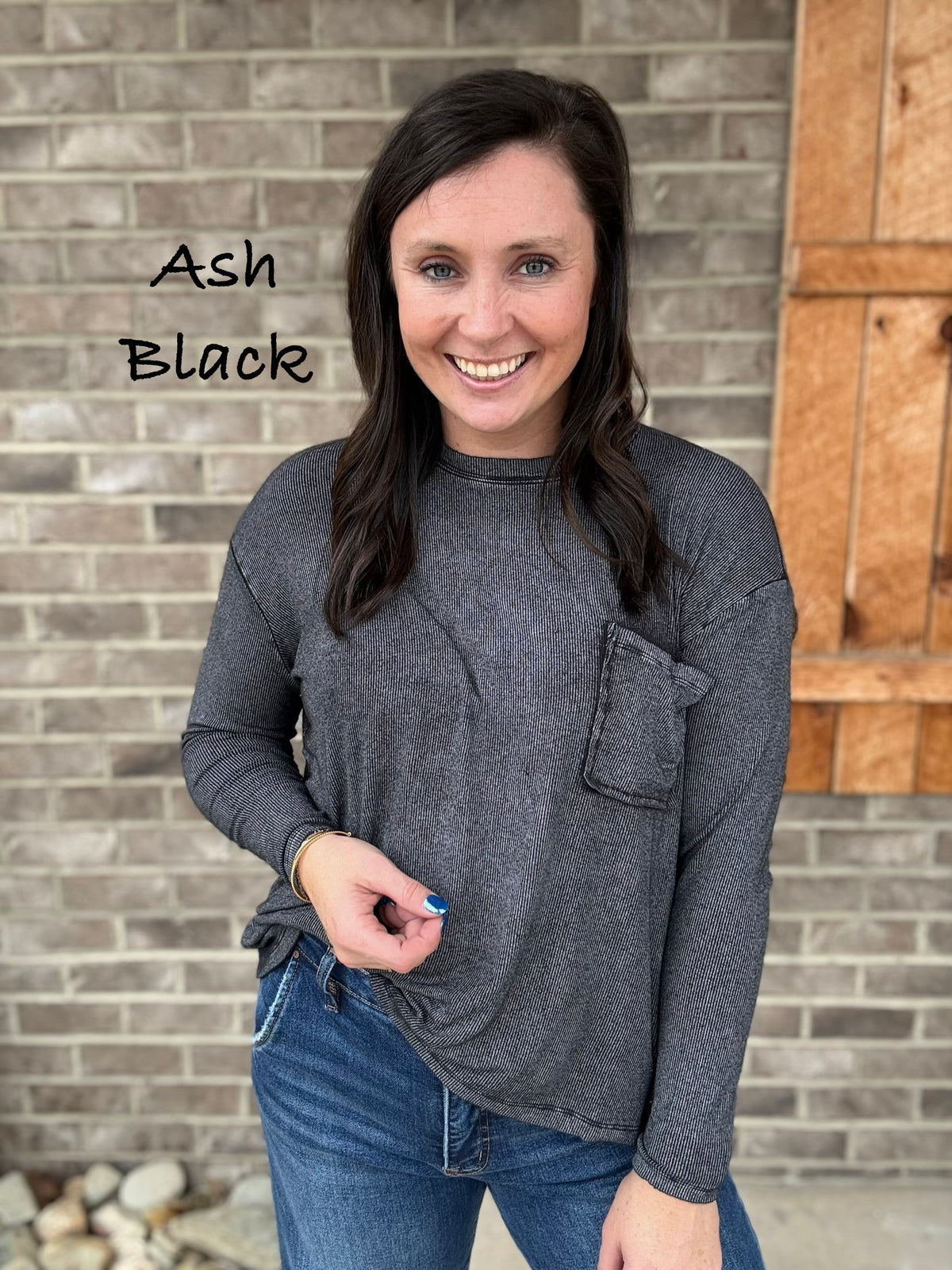 Washed Ribbed Dolman Sleeve Round Neck Top with Pocket by Zenana *MULTIPLE COLORS*