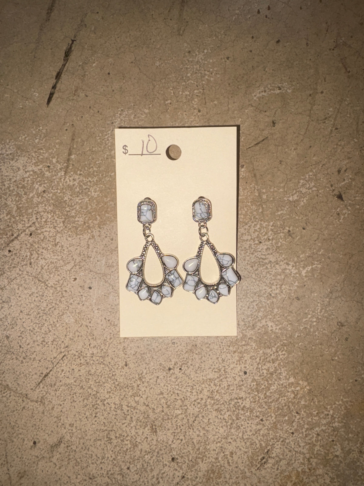 White Marble Teardrop Post Back Earrings