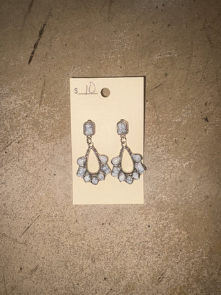 White Marble Teardrop Post Back Earrings