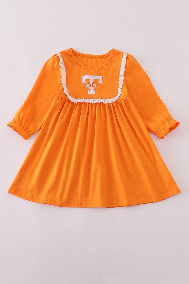 Orange Tennessee Go Vols Embroidery Ruffle Dress *TN COLLECTION*