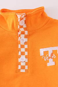 Orange "Go Vols" Embroidered Checkered pant Set Kids Outfit *TN COLLECTION*