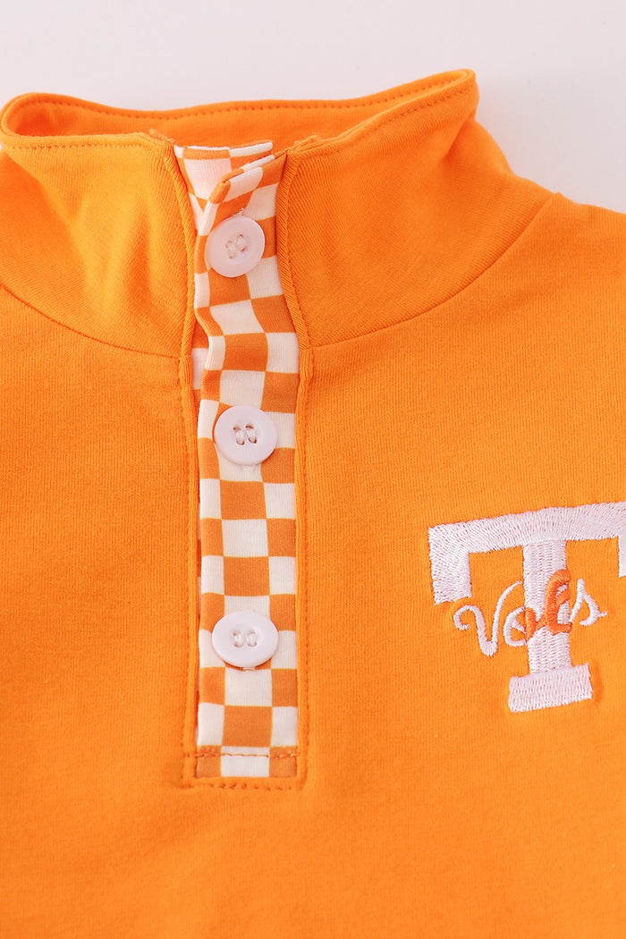 Orange "Go Vols" Embroidered Checkered pant Set Kids Outfit *TN COLLECTION*