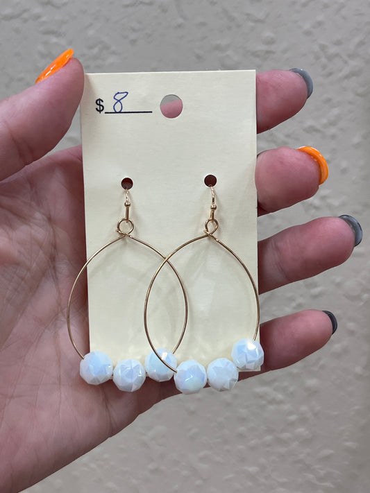 2996- Gold Hoop Earrings w/ White Beads