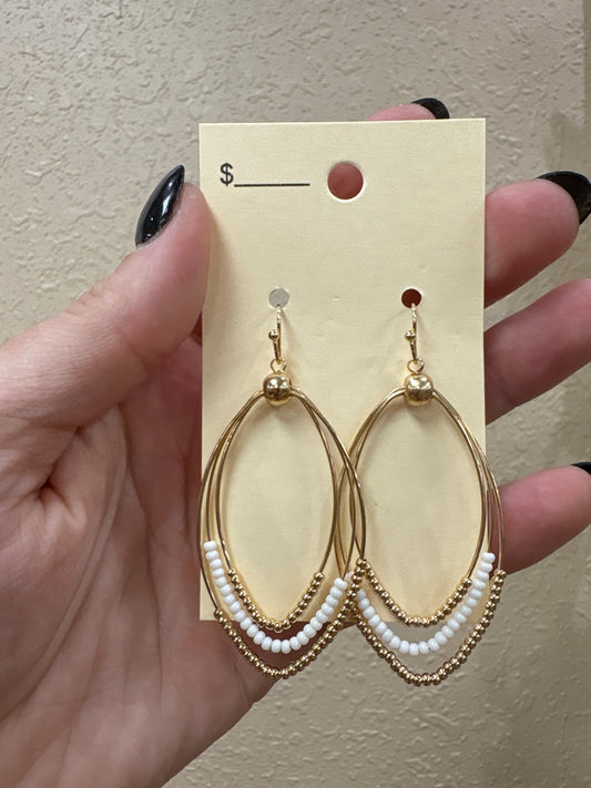 3359- Gold Hoop Earrings w/ White Beaded Earrings