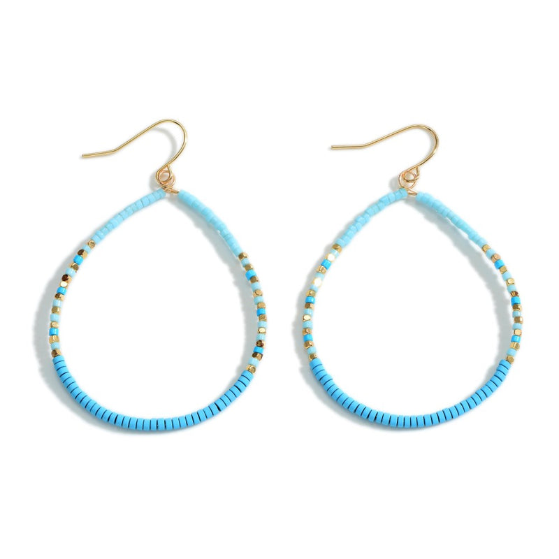 9806- Blue Beaded w/ Multi Beaded Accent Detail Earrings