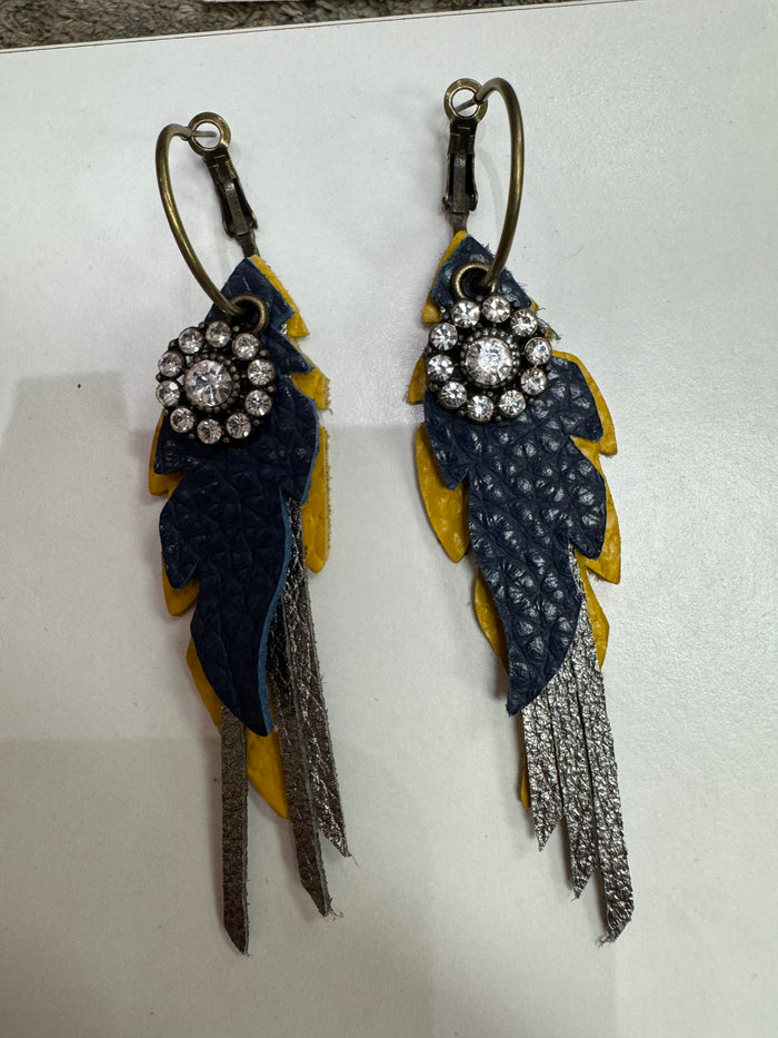 Yellow, Gray, Blue Bling Hoop Earrings