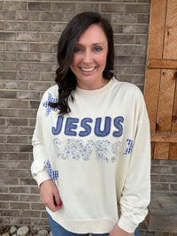 "Jesus Saves" Patchwork French Terry Sweatshirt by Mittoshop