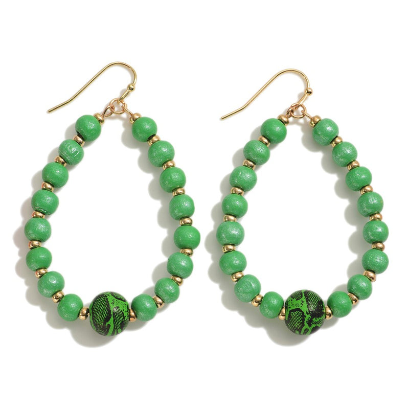 9813- Beaded Teardop w/ Snakeskin Detail Earrings *PICK COLOR*