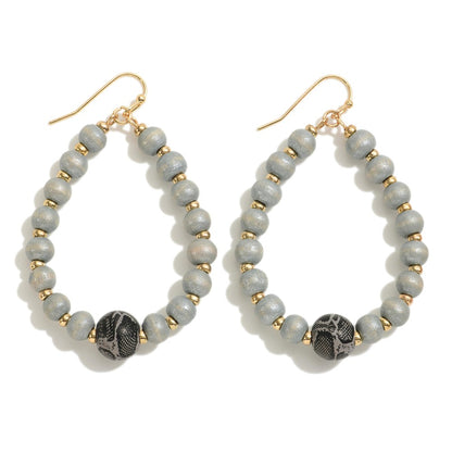 9813- Beaded Teardop w/ Snakeskin Detail Earrings *PICK COLOR*