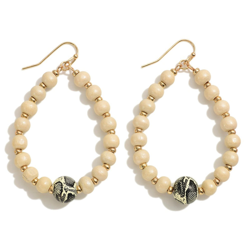 9813- Beaded Teardop w/ Snakeskin Detail Earrings *PICK COLOR*