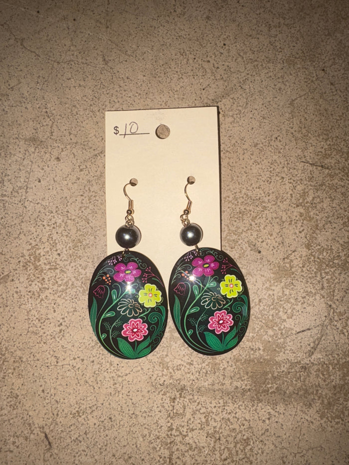 Floral Folk Art Dangle Earrings
