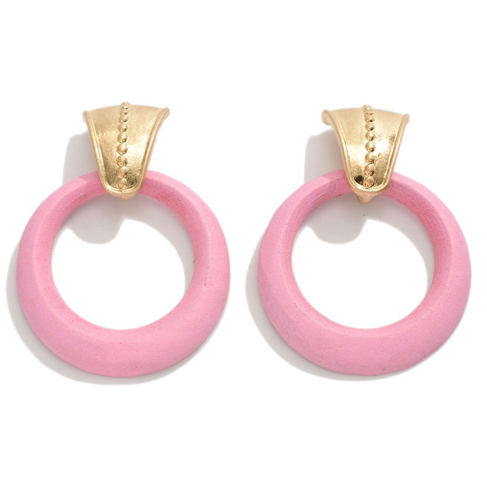 9816- Pink Hoop Earrings w/ Gold Detail