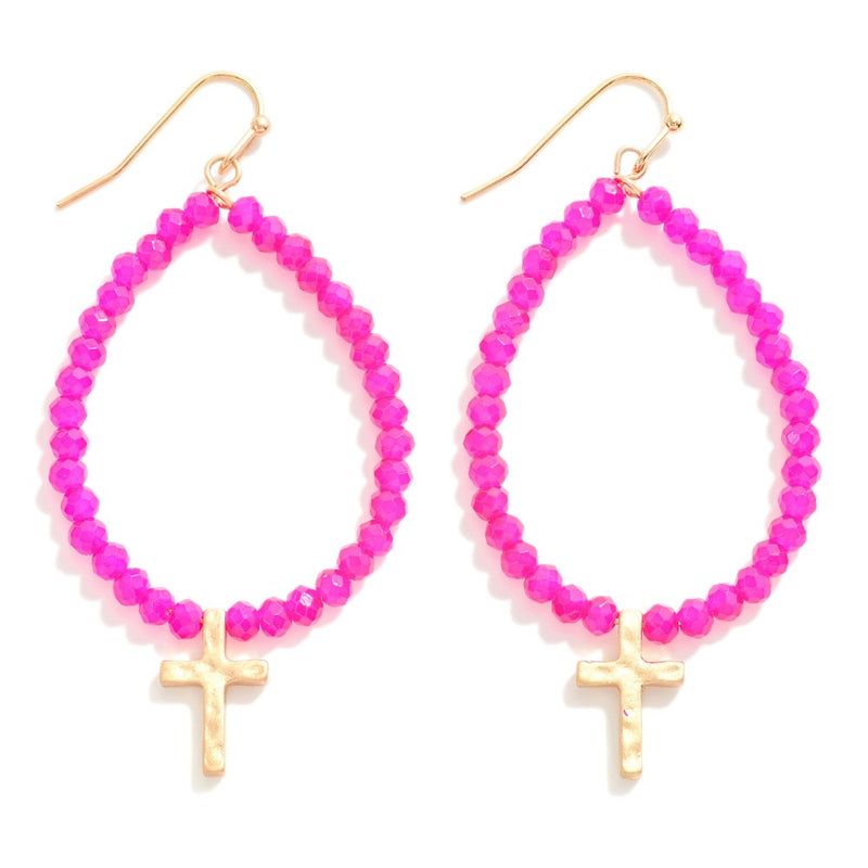 9817- Beaded Earrings W/ Cross Dangle Detail *PICK COLOR*