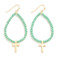 9817- Beaded Earrings W/ Cross Dangle Detail *PICK COLOR*