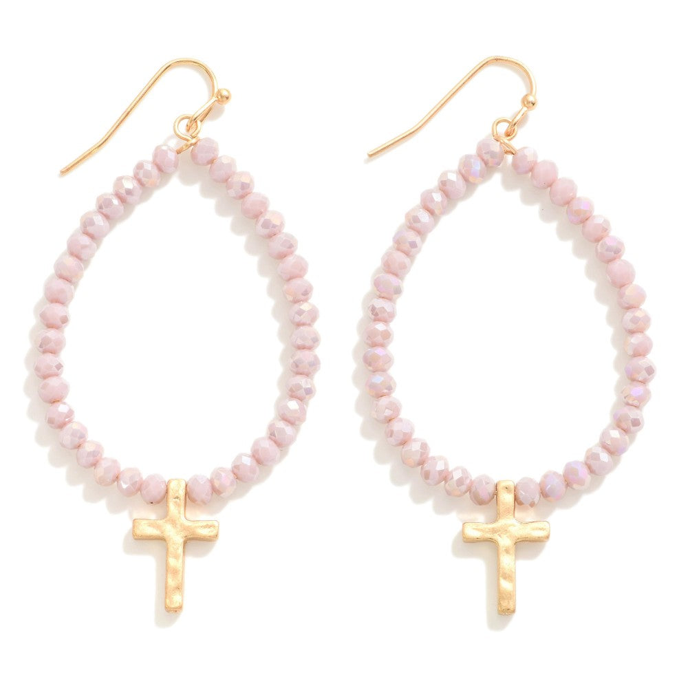 9817- Beaded Earrings W/ Cross Dangle Detail *PICK COLOR*