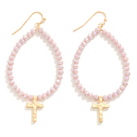 9817- Beaded Earrings W/ Cross Dangle Detail *PICK COLOR*