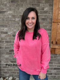 Acid Wash Fleece Hi-Low Hem Pullover with Pockets by Zenana *MULTIPLE COLORS*