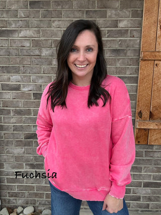 Acid Wash Fleece Hi-Low Hem Pullover with Pockets by Zenana *MULTIPLE COLORS*
