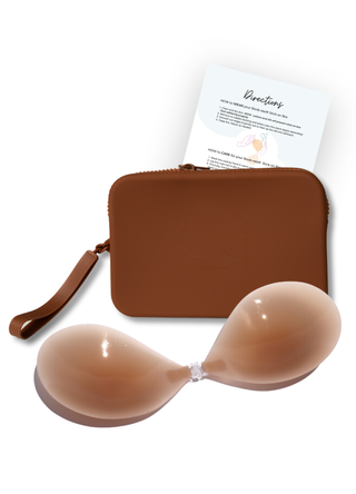 B CUP X1 Adhesive Stick-on Bra + x1 Silicone Travel Case: Dark Nude / B / Light Tint