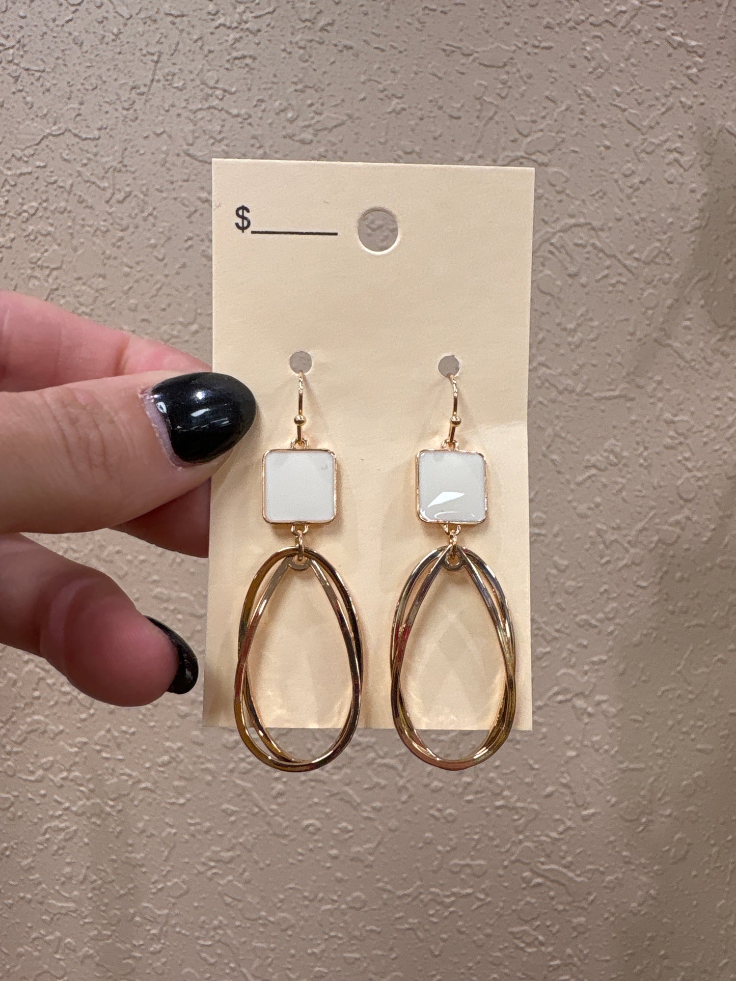 3360- White Square Earrings w/ Gold Rings