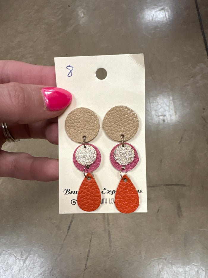 Light Brown, Pink, and Coral Circle Earrings