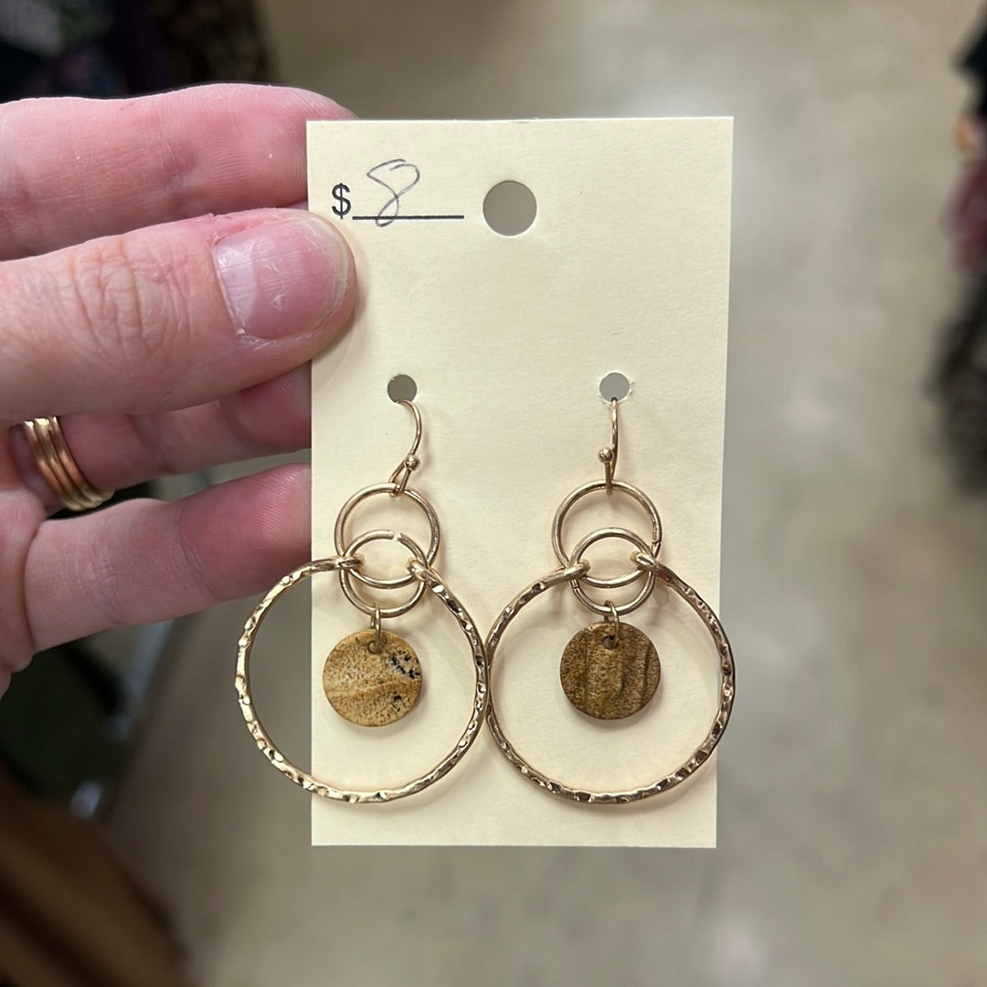 923- Brown Hoop Wood Pendant Earrings