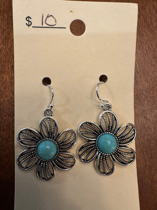 Silver, Turquoise, Swirl Earrings