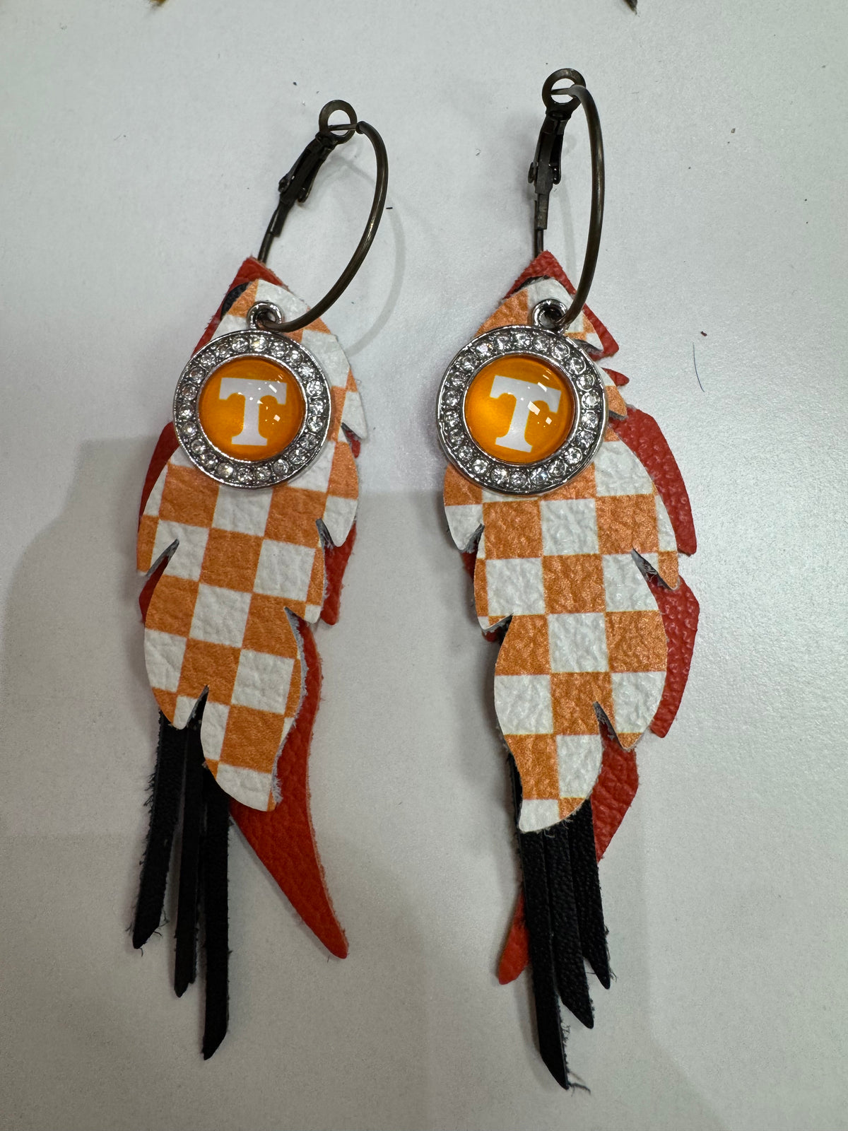 Orange, Black, Checkered Power T Layered Earrings